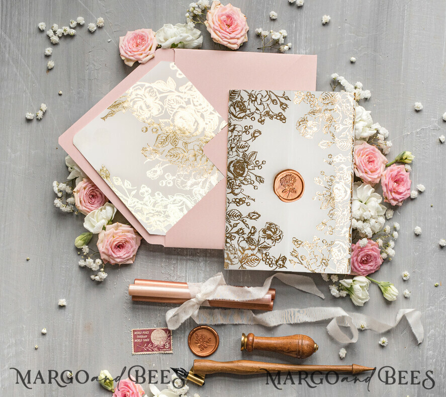 WEDDING INVITATIONS gold / rose gold / silver / glitter Bespoke Blush Pink wedding invitations, Glamour Wedding Invitation Suite • Golden Pink Wedding Stationery • Luxury Wedding Invites