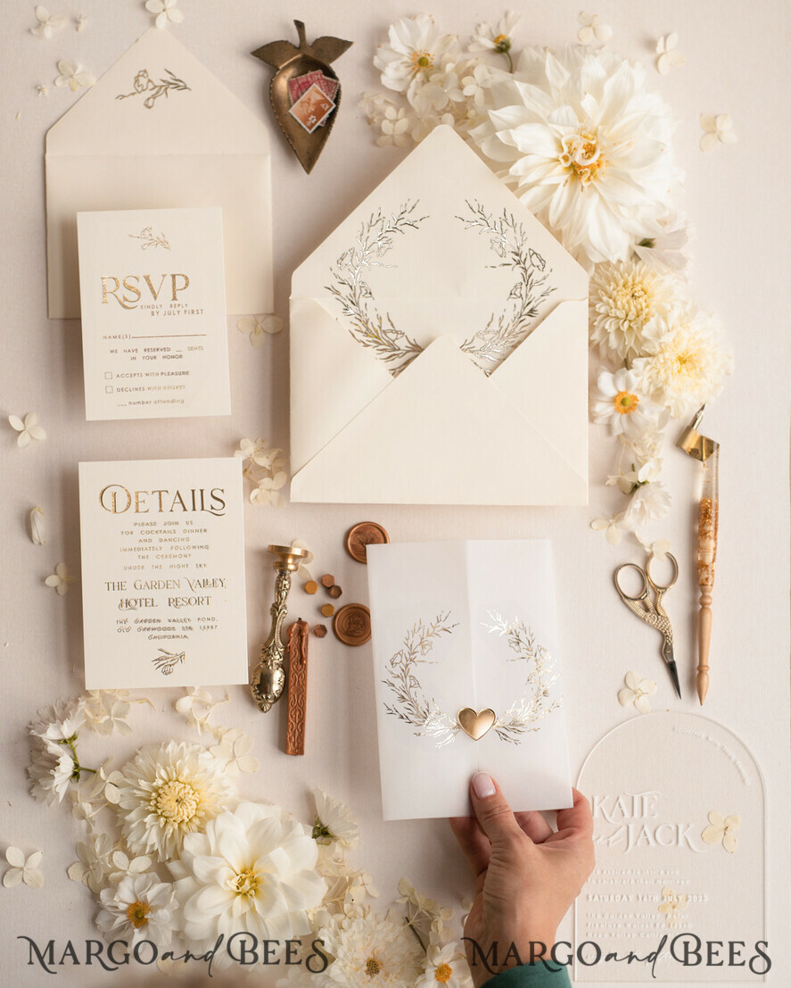 WEDDING INVITATIONS gold / rose gold / silver / glitter Arch Acrylic Wedding invitation suite, Boho Glam Wedding Invitations, Golden Shine Wedding Invitates, Elegant Gold Wedding Cards