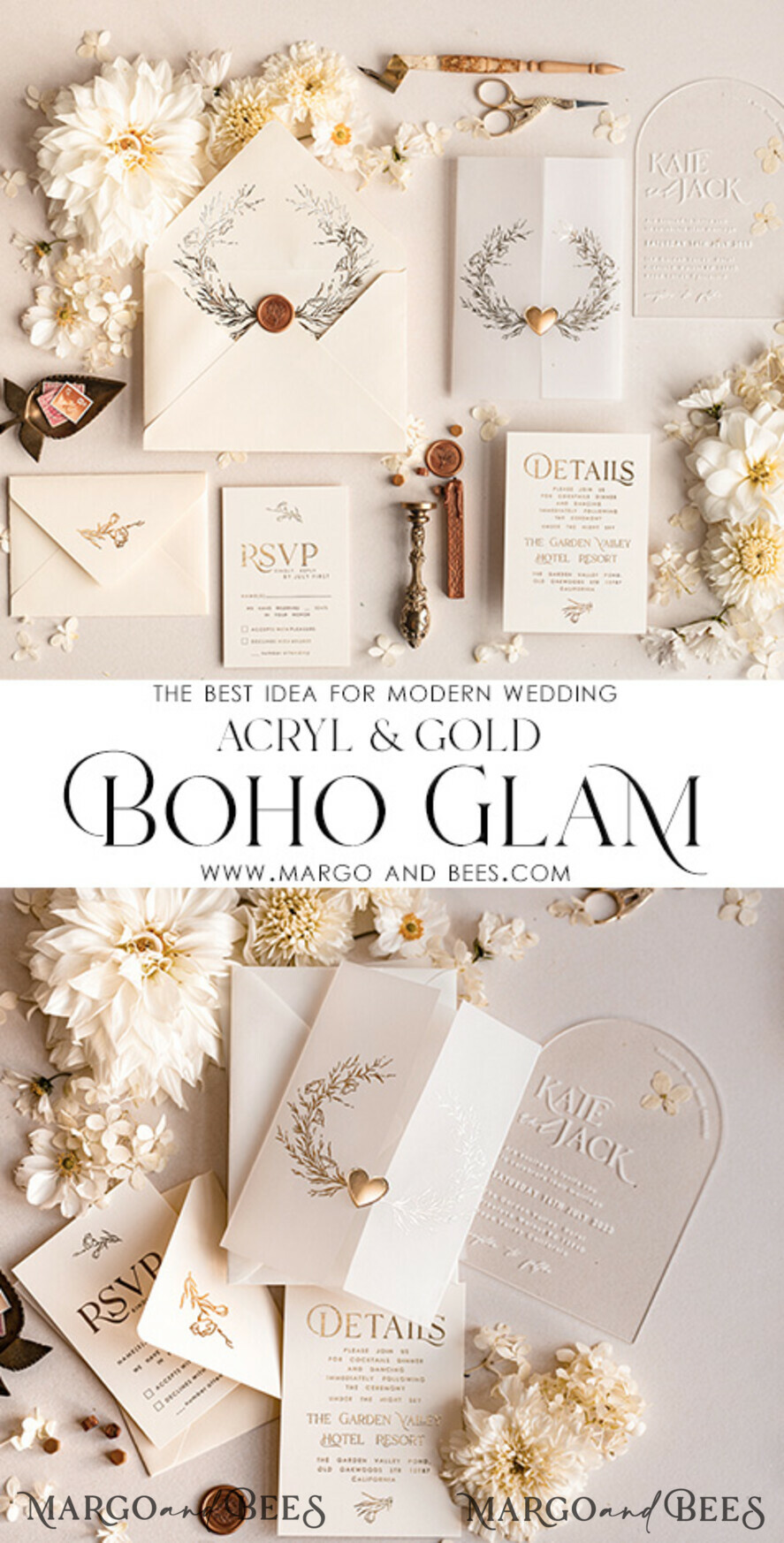 WEDDING INVITATIONS gold / rose gold / silver / glitter Arch Acrylic Wedding invitation suite, Boho Glam Wedding Invitations, Golden Shine Wedding Invitates, Elegant Gold Wedding Cards