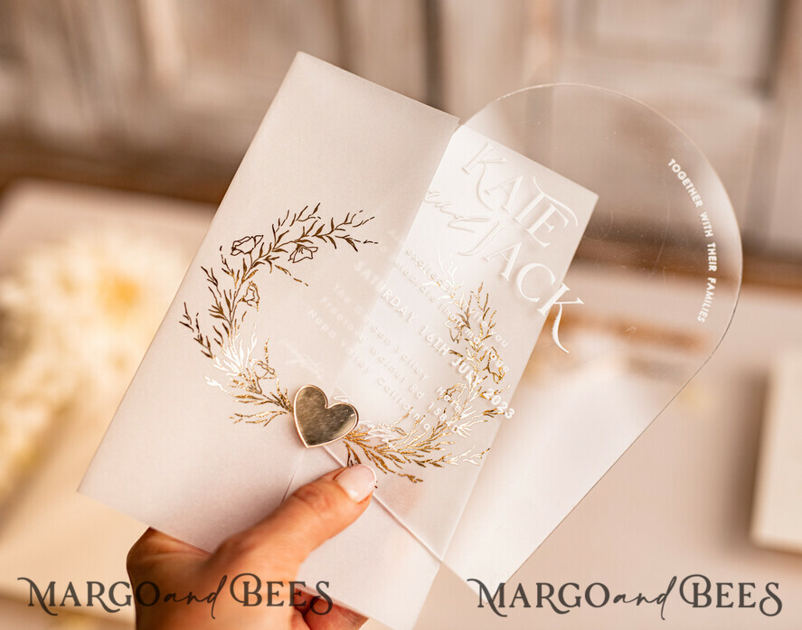 WEDDING INVITATIONS gold / rose gold / silver / glitter Arch Acrylic Wedding invitation suite, Boho Glam Wedding Invitations, Golden Shine Wedding Invitates, Elegant Gold Wedding Cards