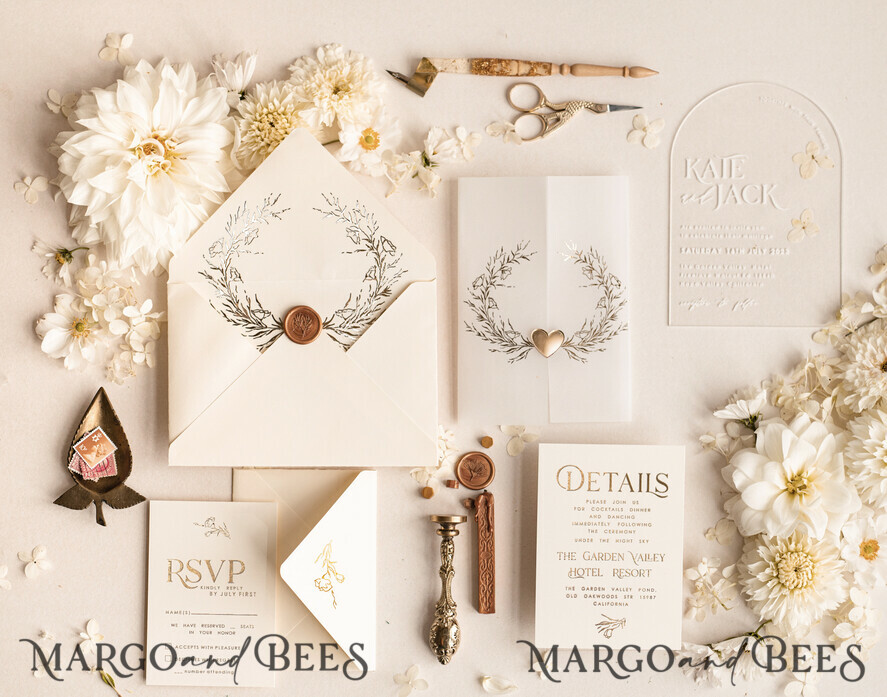 WEDDING INVITATIONS gold / rose gold / silver / glitter Arch Acrylic Wedding invitation suite, Boho Glam Wedding Invitations, Golden Shine Wedding Invitates, Elegant Gold Wedding Cards