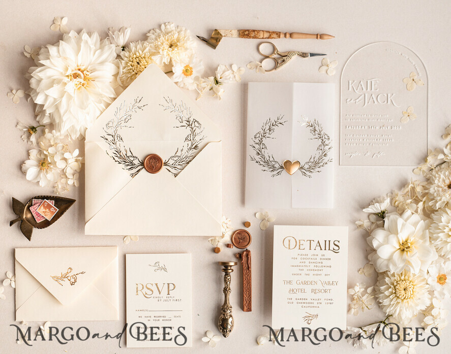 WEDDING INVITATIONS gold / rose gold / silver / glitter Arch Acrylic Wedding invitation suite, Boho Glam Wedding Invitations, Golden Shine Wedding Invitates, Elegant Gold Wedding Cards
