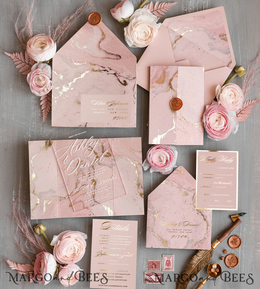 WEDDING INVITATIONS gold / rose gold / silver / glitter Blush Pink Marble Wedding invitations, Luxury Gold Foil Wedding Invitation set,  Acrylic cards, Marble Glamour Wedding Invitation Suite, Elegant  Wedding Cards Marble