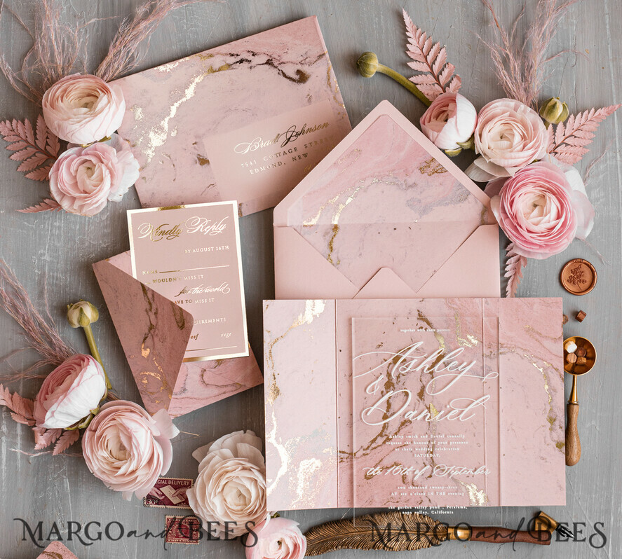 WEDDING INVITATIONS gold / rose gold / silver / glitter Blush Pink Marble Wedding invitations, Luxury Gold Foil Wedding Invitation set,  Acrylic cards, Marble Glamour Wedding Invitation Suite, Elegant  Wedding Cards Marble