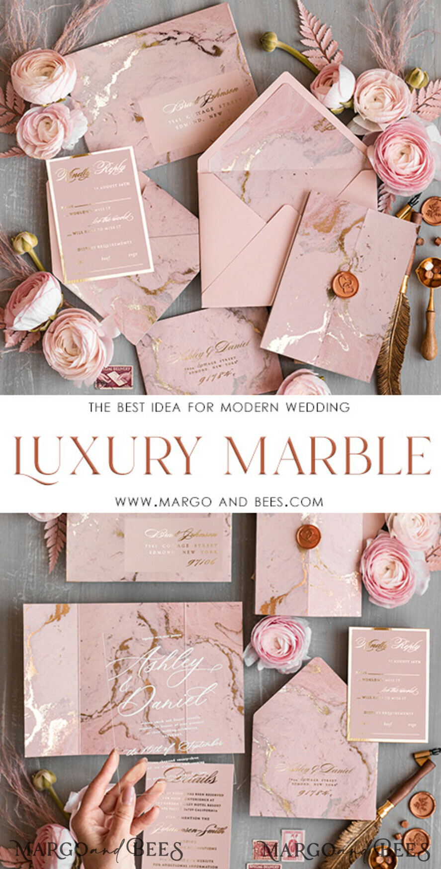 WEDDING INVITATIONS gold / rose gold / silver / glitter Blush Pink Marble Wedding invitations, Luxury Gold Foil Wedding Invitation set,  Acrylic cards, Marble Glamour Wedding Invitation Suite, Elegant  Wedding Cards Marble
