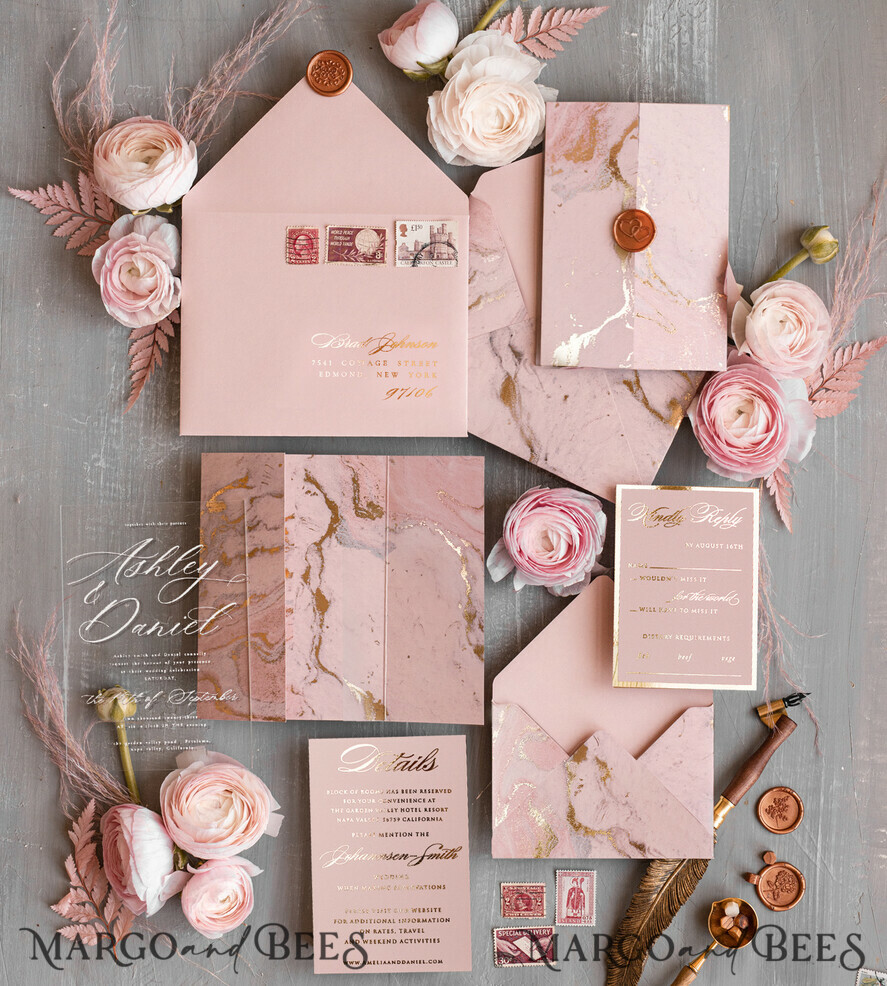 WEDDING INVITATIONS gold / rose gold / silver / glitter Blush Pink Marble Wedding invitations, Luxury Gold Foil Wedding Invitation set,  Acrylic cards, Marble Glamour Wedding Invitation Suite, Elegant  Wedding Cards Marble