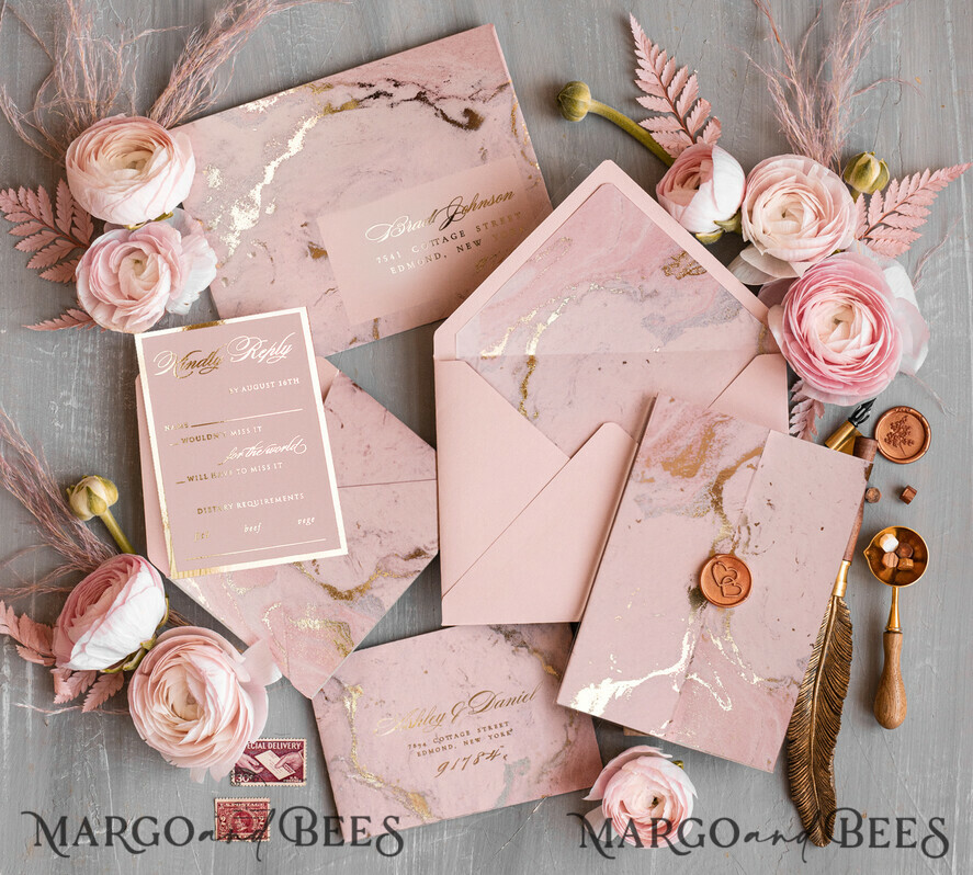 WEDDING INVITATIONS gold / rose gold / silver / glitter Blush Pink Marble Wedding invitations, Luxury Gold Foil Wedding Invitation set,  Acrylic cards, Marble Glamour Wedding Invitation Suite, Elegant  Wedding Cards Marble
