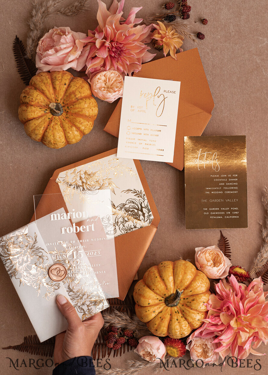 WEDDING INVITATIONS gold / rose gold / silver / glitter Acrylic Wedding invitation suite, Boho Glam Wedding Invitations, Golden Shine Wedding Invitates, Elegant Gold Wedding Cards