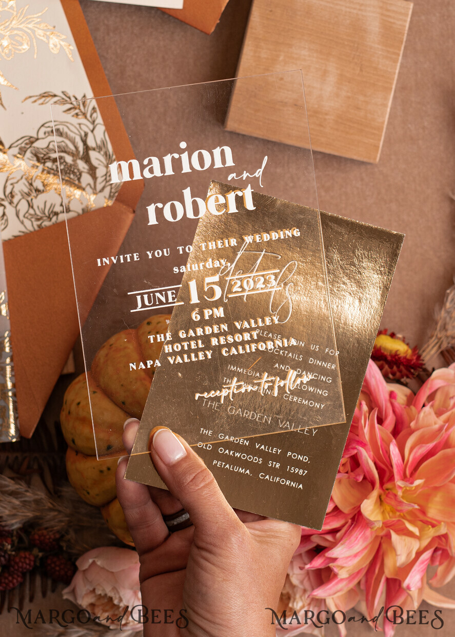 WEDDING INVITATIONS gold / rose gold / silver / glitter Acrylic Wedding invitation suite, Boho Glam Wedding Invitations, Golden Shine Wedding Invitates, Elegant Gold Wedding Cards