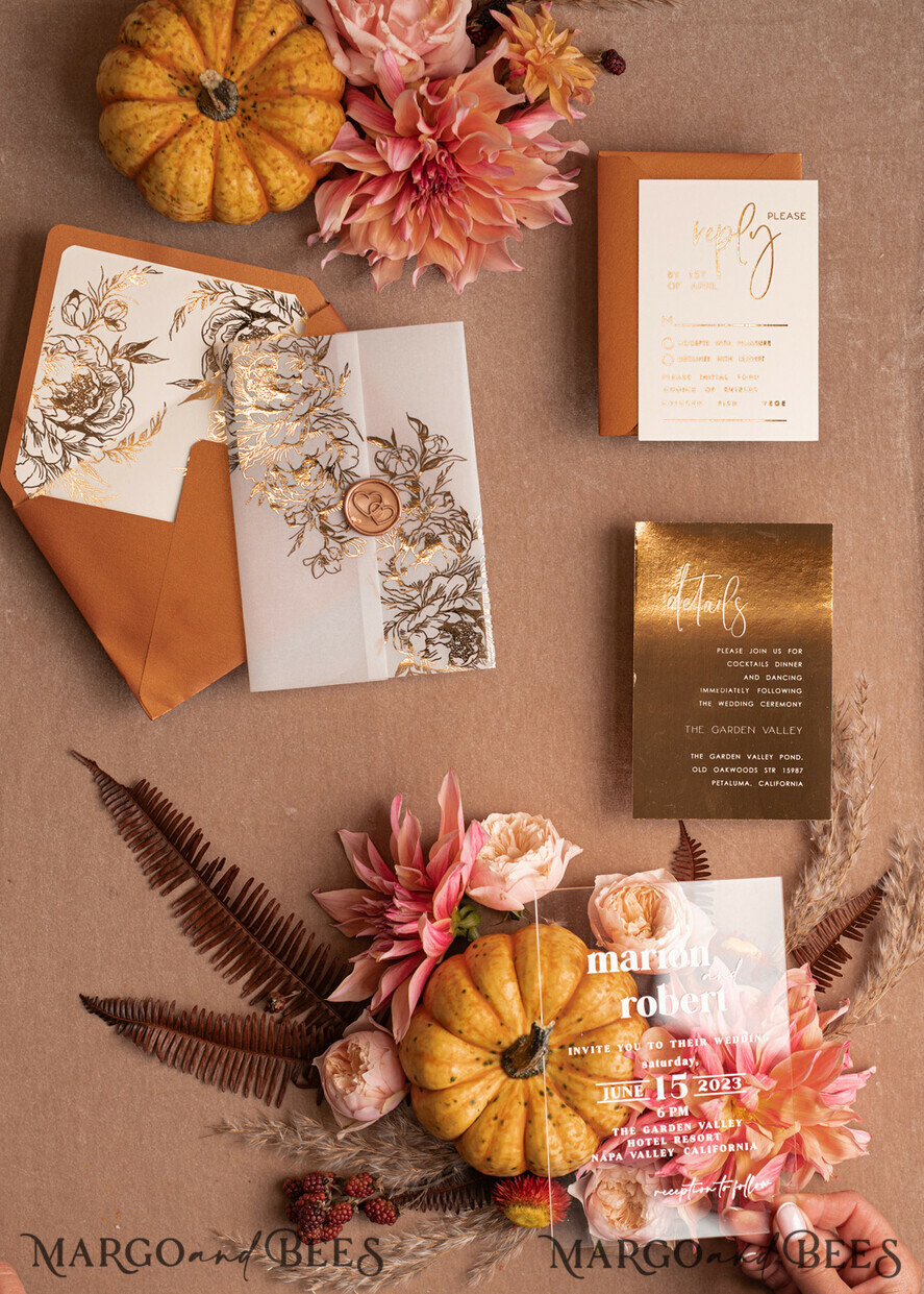 WEDDING INVITATIONS gold / rose gold / silver / glitter Acrylic Wedding invitation suite, Boho Glam Wedding Invitations, Golden Shine Wedding Invitates, Elegant Gold Wedding Cards