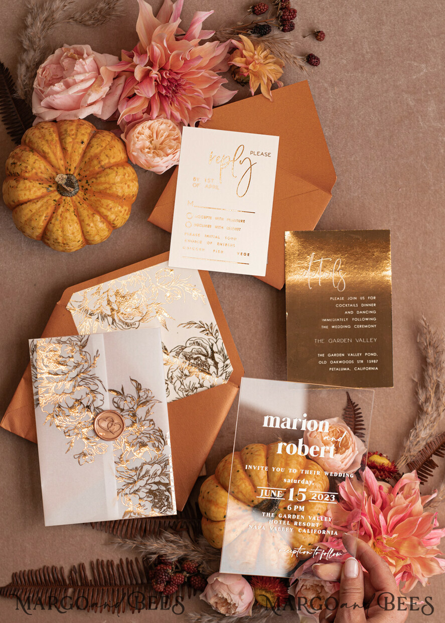 WEDDING INVITATIONS gold / rose gold / silver / glitter Acrylic Wedding invitation suite, Boho Glam Wedding Invitations, Golden Shine Wedding Invitates, Elegant Gold Wedding Cards