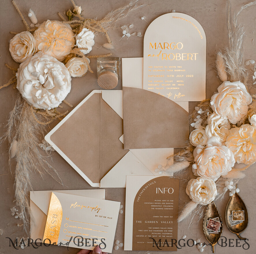WEDDING INVITATIONS gold / rose gold / silver / glitter Custom Wedding invitations velvet beige pocket, Elegant Arch Wedding Invitations, Gold Wedding Invitation Suite,  Luxury wedding Cards