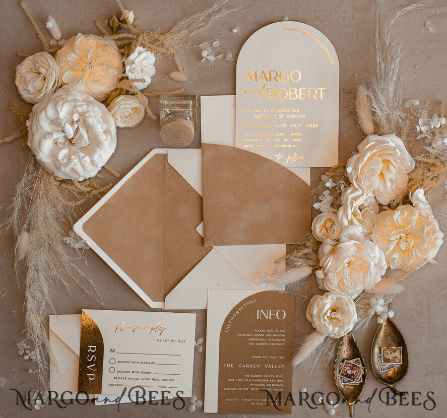 WEDDING INVITATIONS gold / rose gold / silver / glitter Custom Wedding invitations velvet beige pocket, Elegant Arch Wedding Invitations, Gold Wedding Invitation Suite,  Luxury wedding Cards