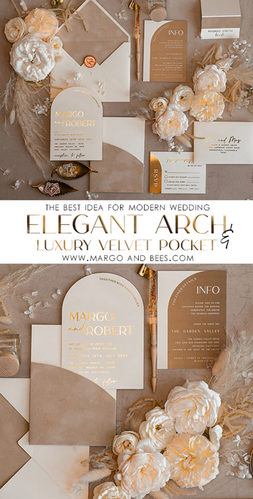WEDDING INVITATIONS gold / rose gold / silver / glitter Custom Wedding invitations velvet beige pocket, Elegant Arch Wedding Invitations, Gold Wedding Invitation Suite,  Luxury wedding Cards