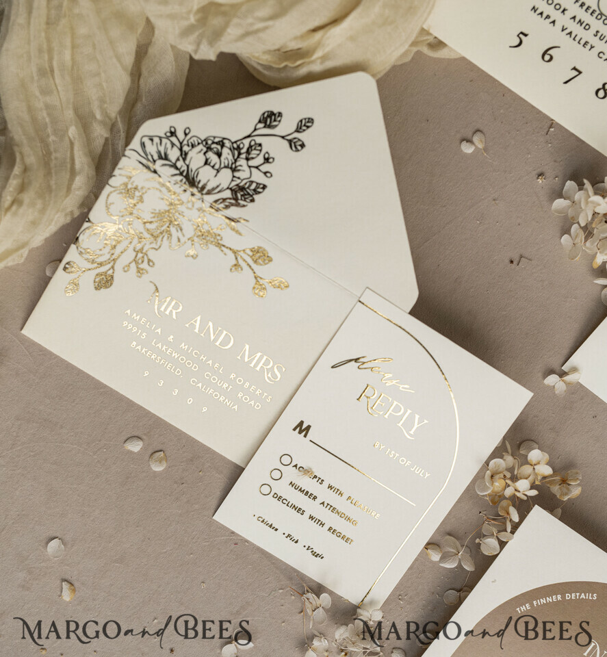 WEDDING INVITATIONS gold / rose gold / silver / glitter Arch Gold Ivory Gold wedding invitation suite, Ecru Floral Wedding Invites, Glamour Wedding Invitations, Elegant Wedding Set