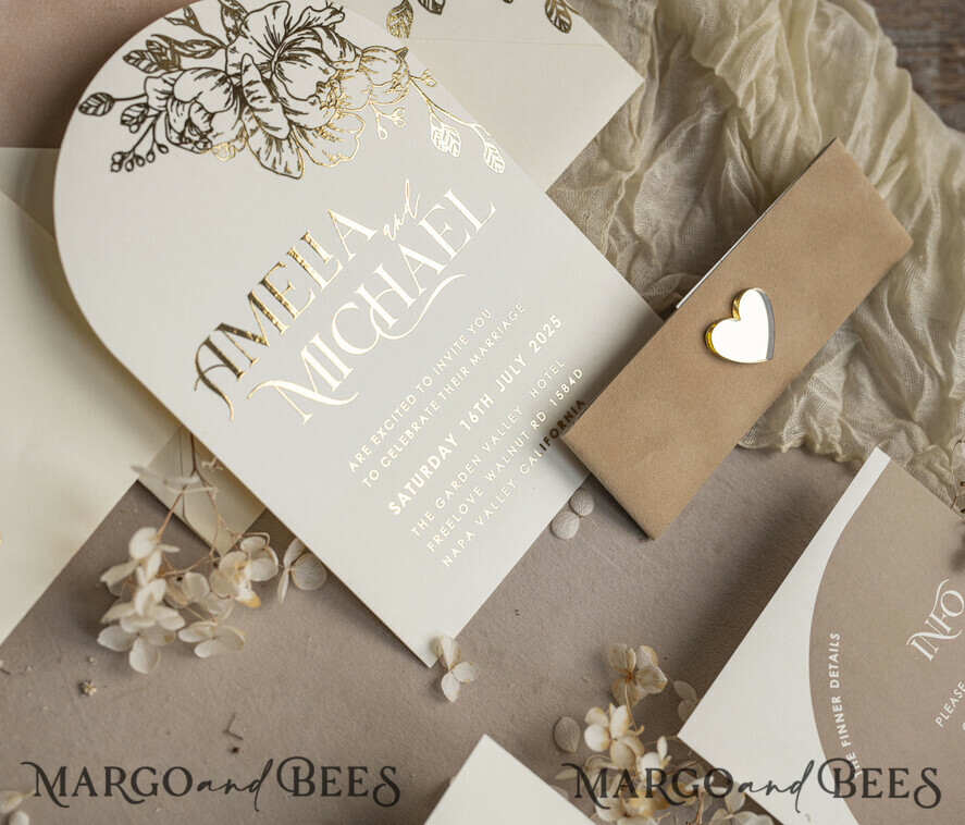 WEDDING INVITATIONS gold / rose gold / silver / glitter Arch Gold Ivory Gold wedding invitation suite, Ecru Floral Wedding Invites, Glamour Wedding Invitations, Elegant Wedding Set