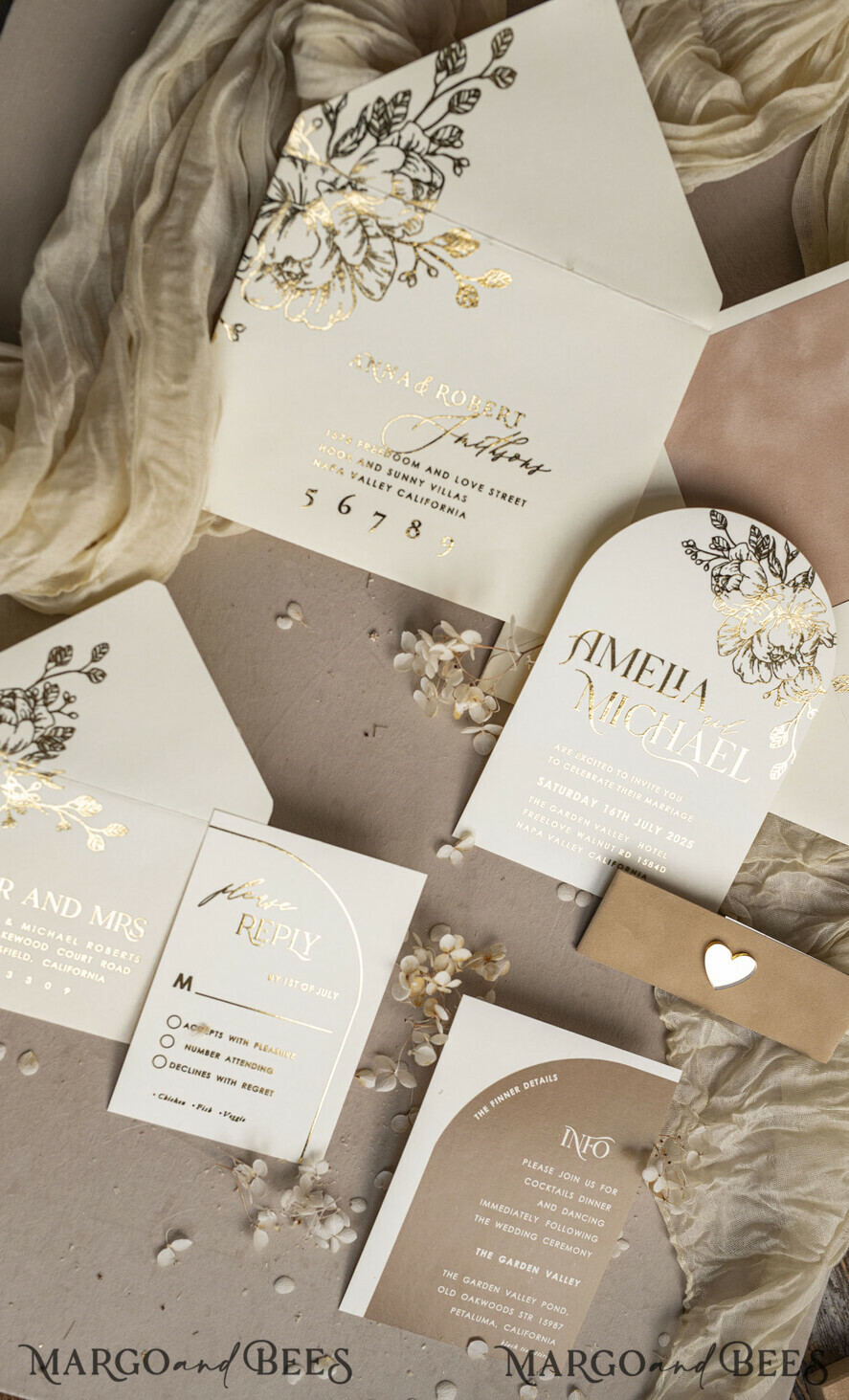 WEDDING INVITATIONS gold / rose gold / silver / glitter Arch Gold Ivory Gold wedding invitation suite, Ecru Floral Wedding Invites, Glamour Wedding Invitations, Elegant Wedding Set