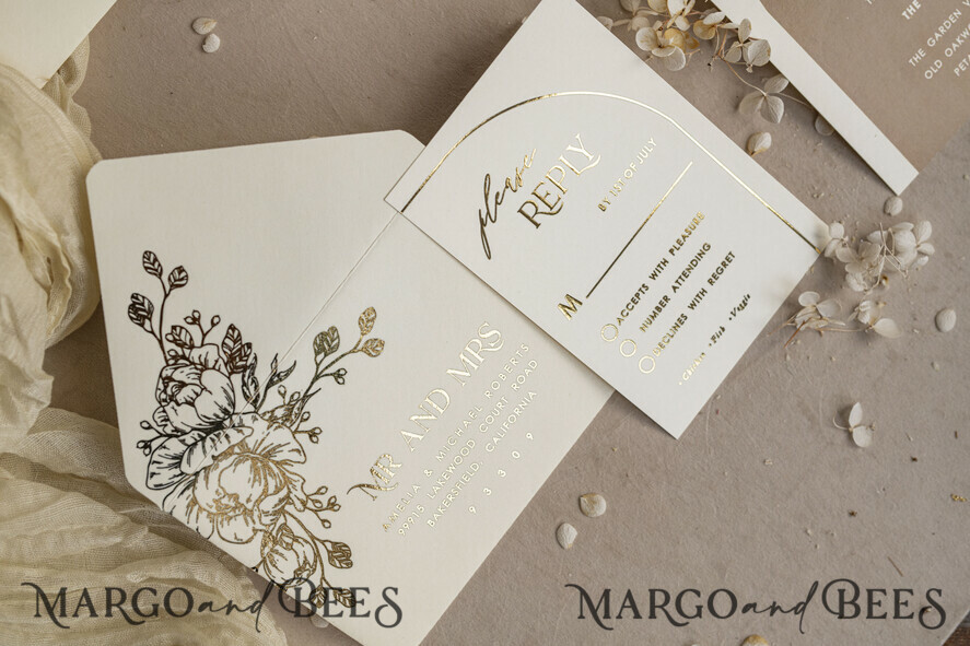 WEDDING INVITATIONS gold / rose gold / silver / glitter Arch Gold Ivory Gold wedding invitation suite, Ecru Floral Wedding Invites, Glamour Wedding Invitations, Elegant Wedding Set