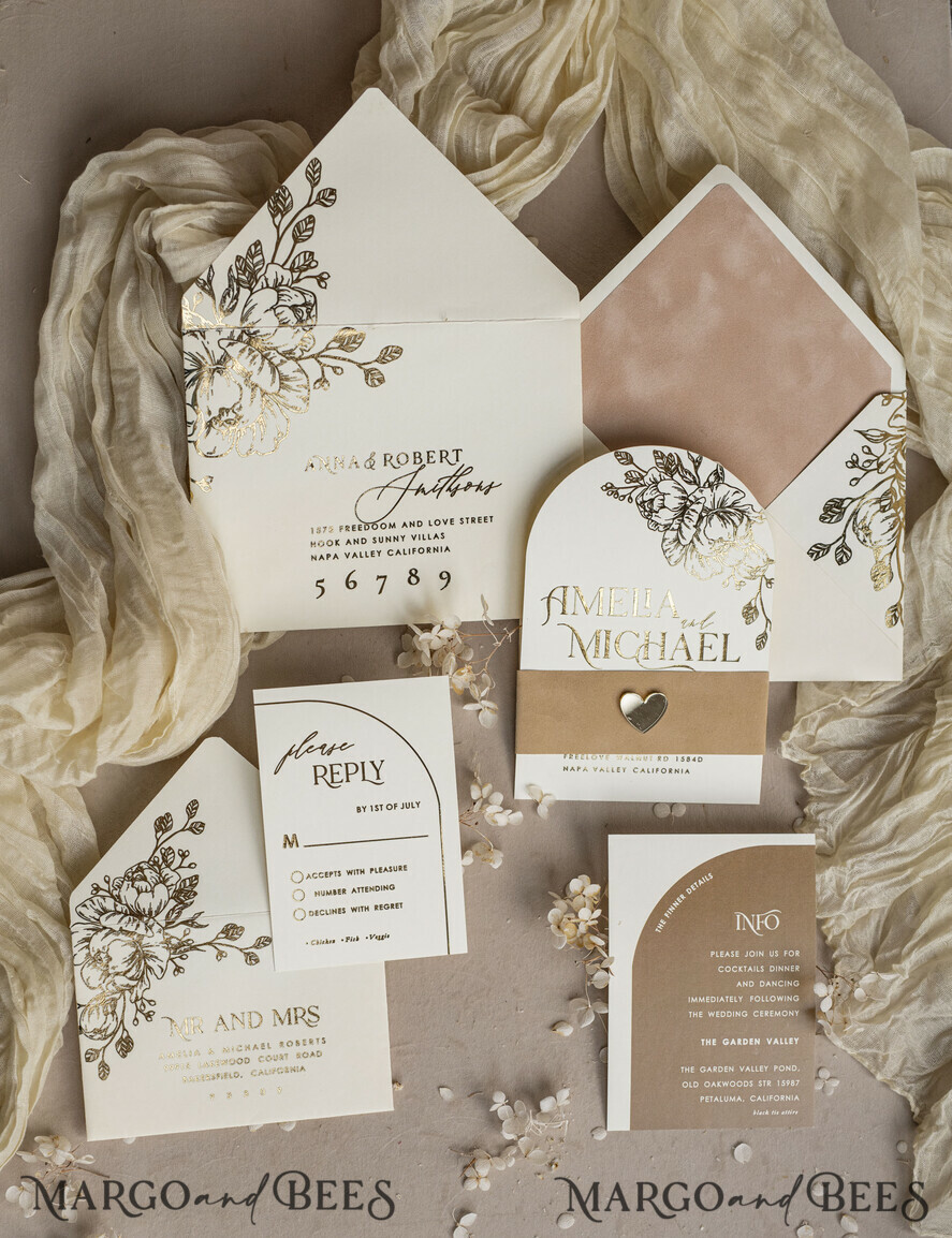 WEDDING INVITATIONS gold / rose gold / silver / glitter Arch Gold Ivory Gold wedding invitation suite, Ecru Floral Wedding Invites, Glamour Wedding Invitations, Elegant Wedding Set