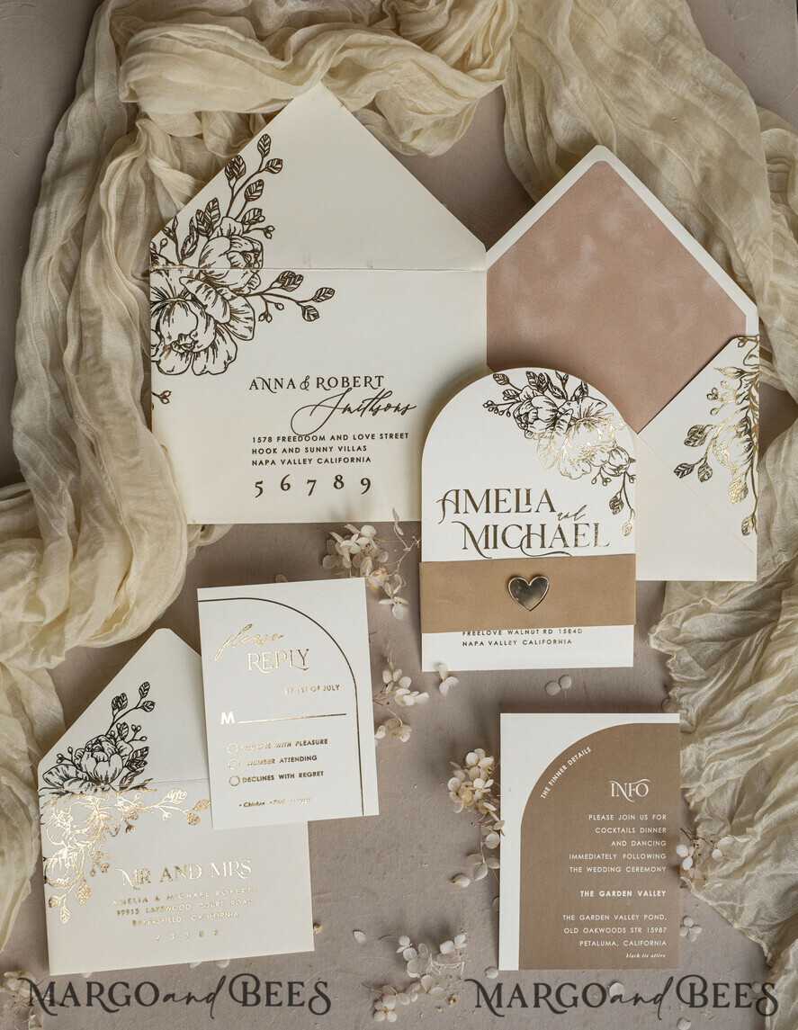 WEDDING INVITATIONS gold / rose gold / silver / glitter Arch Gold Ivory Gold wedding invitation suite, Ecru Floral Wedding Invites, Glamour Wedding Invitations, Elegant Wedding Set
