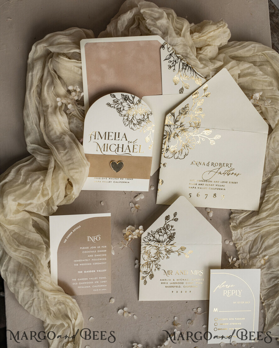 WEDDING INVITATIONS gold / rose gold / silver / glitter Arch Gold Ivory Gold wedding invitation suite, Ecru Floral Wedding Invites, Glamour Wedding Invitations, Elegant Wedding Set