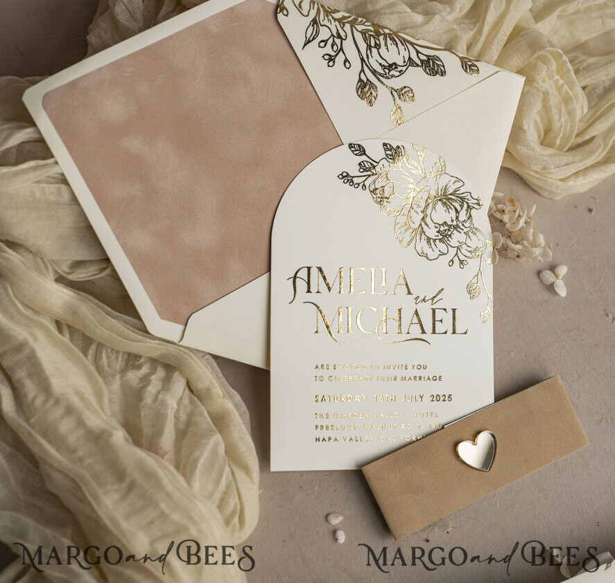 WEDDING INVITATIONS gold / rose gold / silver / glitter Arch Gold Ivory Gold wedding invitation suite, Ecru Floral Wedding Invites, Glamour Wedding Invitations, Elegant Wedding Set