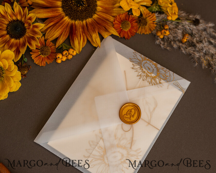 WEDDING INVITATIONS gold / rose gold / silver / glitter Luxury Gold Foil Wedding Invitations, Romantic Summer Wedding Stationery, Elegant Golden Sunflower Wedding Cards, Glamour Nude Wedding Stationery