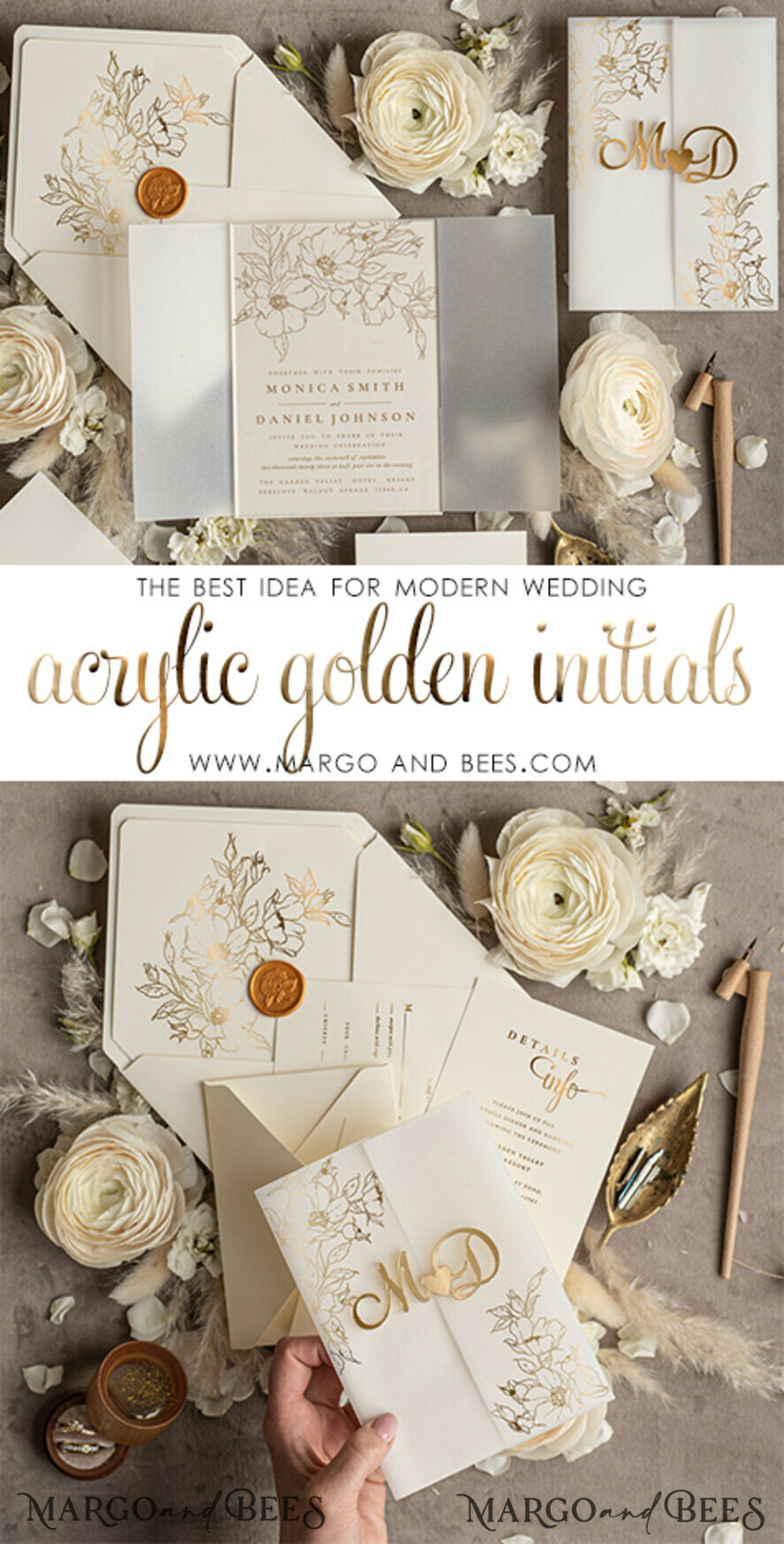 Luxury Unique Monogram Gold Printing Bracket Shape Acrylic Wedding