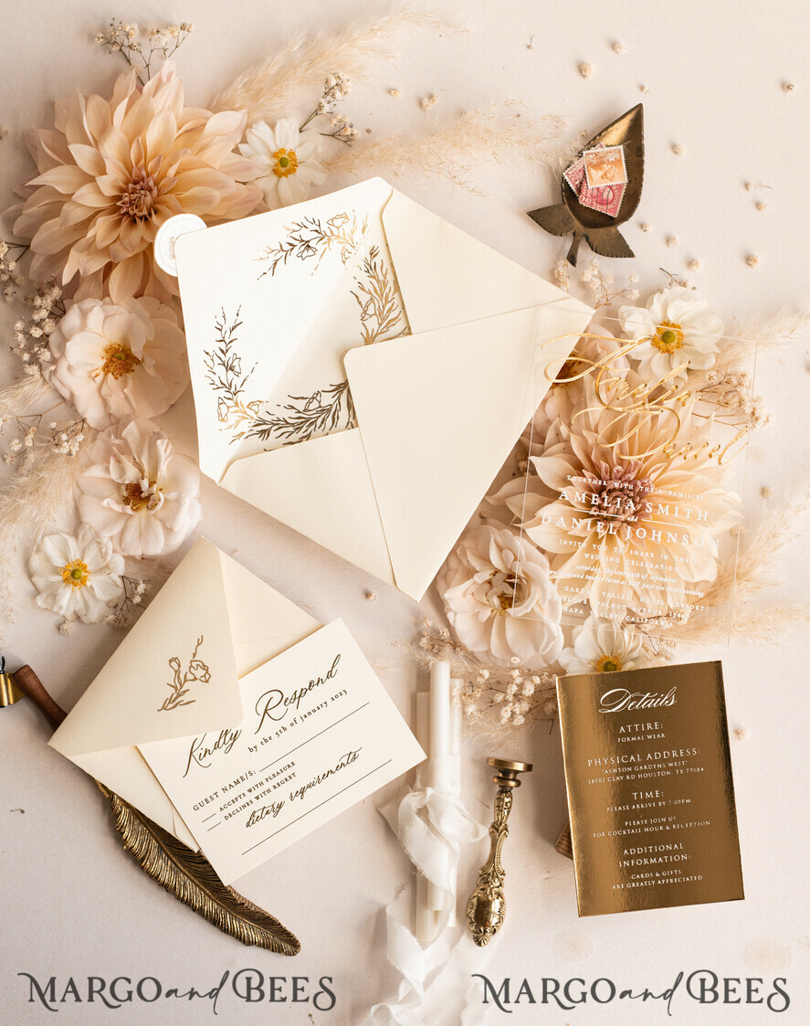 WEDDING INVITATIONS gold / rose gold / silver / glitter Acrylic Wedding invitations suite, Glamour Wedding Invitations, Golden Shine Wedding Invitation Suite, Luxury Gold Wedding Cards