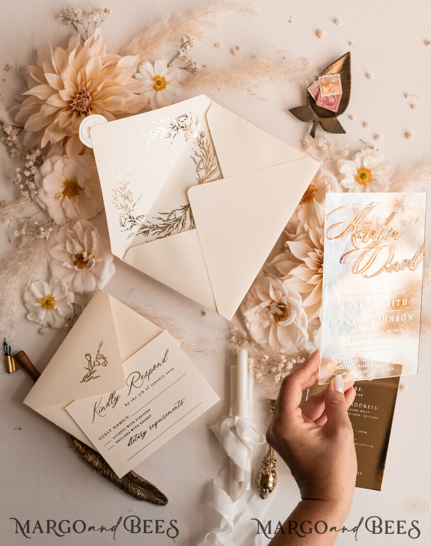 WEDDING INVITATIONS gold / rose gold / silver / glitter Acrylic Wedding invitations suite, Glamour Wedding Invitations, Golden Shine Wedding Invitation Suite, Luxury Gold Wedding Cards