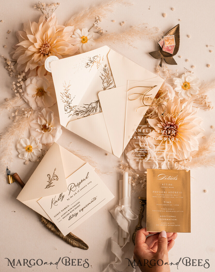 WEDDING INVITATIONS gold / rose gold / silver / glitter Acrylic Wedding invitations suite, Glamour Wedding Invitations, Golden Shine Wedding Invitation Suite, Luxury Gold Wedding Cards