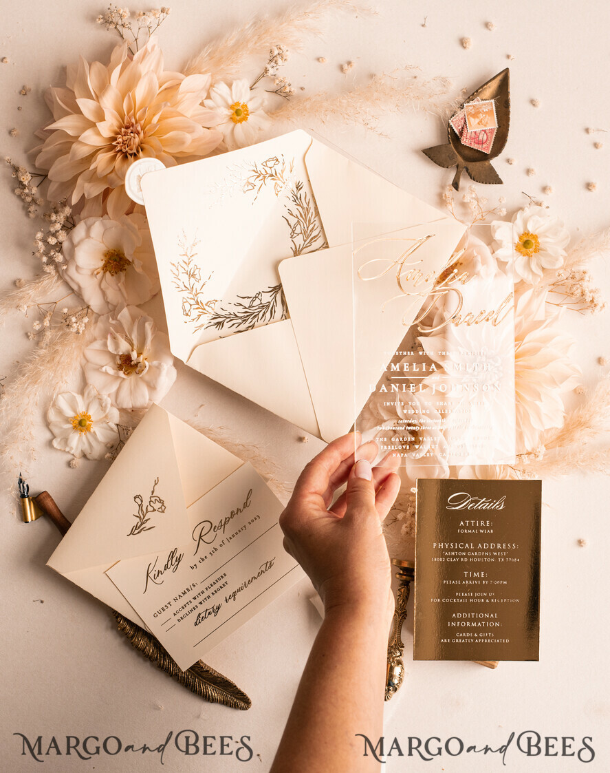 WEDDING INVITATIONS gold / rose gold / silver / glitter Acrylic Wedding invitations suite, Glamour Wedding Invitations, Golden Shine Wedding Invitation Suite, Luxury Gold Wedding Cards