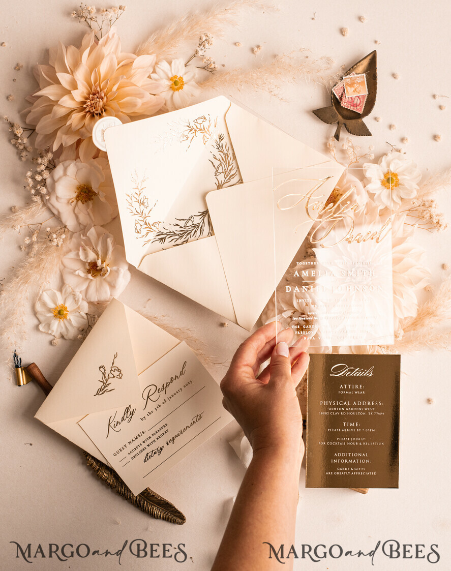 WEDDING INVITATIONS gold / rose gold / silver / glitter Acrylic Wedding invitations suite, Glamour Wedding Invitations, Golden Shine Wedding Invitation Suite, Luxury Gold Wedding Cards