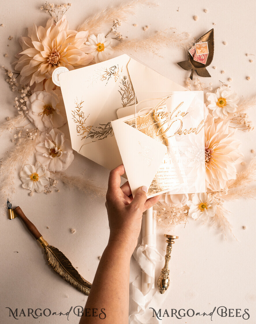 WEDDING INVITATIONS gold / rose gold / silver / glitter Acrylic Wedding invitations suite, Glamour Wedding Invitations, Golden Shine Wedding Invitation Suite, Luxury Gold Wedding Cards