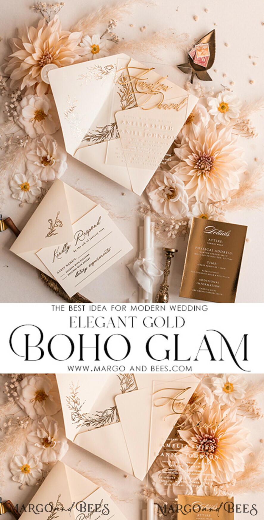 WEDDING INVITATIONS gold / rose gold / silver / glitter Acrylic Wedding invitations suite, Glamour Wedding Invitations, Golden Shine Wedding Invitation Suite, Luxury Gold Wedding Cards