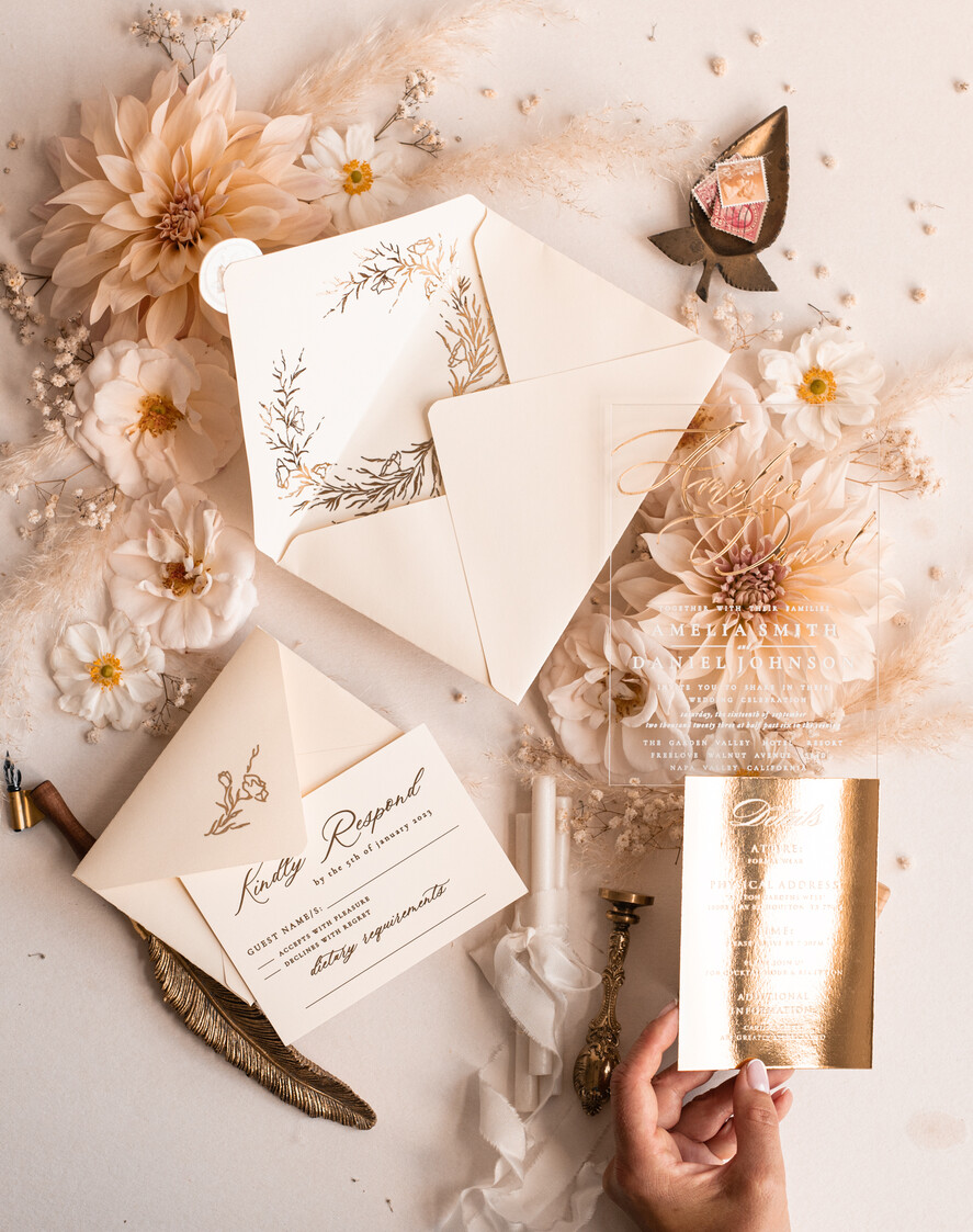 WEDDING INVITATIONS gold / rose gold / silver / glitter Acrylic Wedding invitations suite, Glamour Wedding Invitations, Golden Shine Wedding Invitation Suite, Luxury Gold Wedding Cards