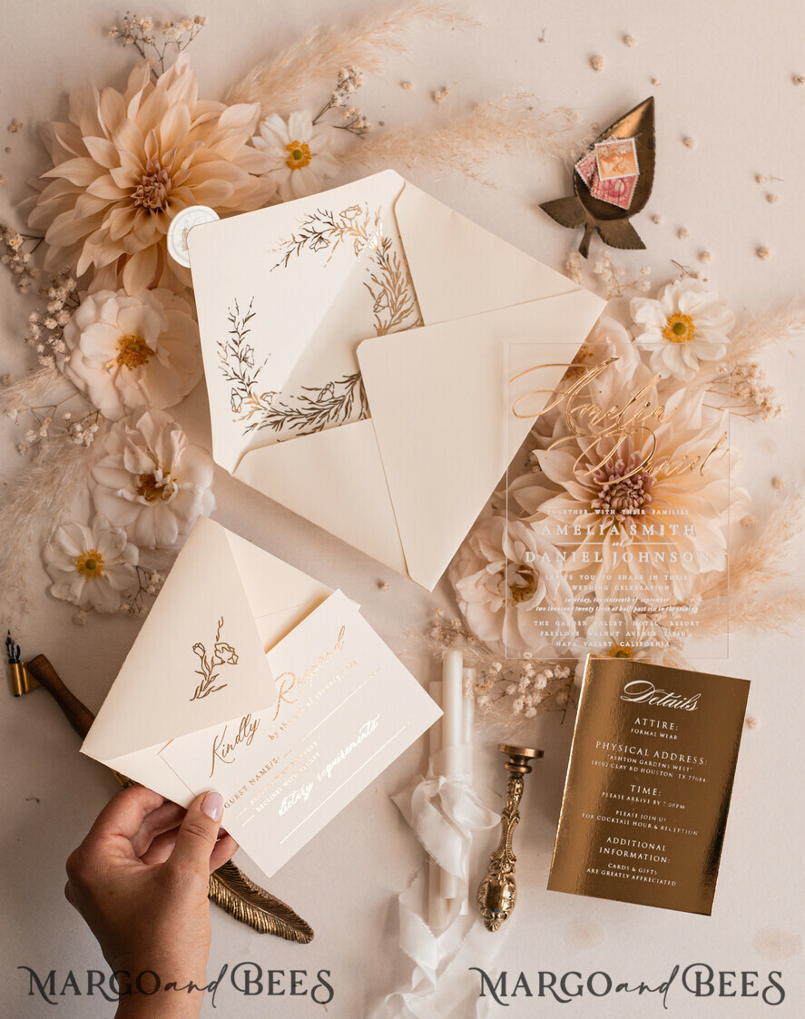 WEDDING INVITATIONS gold / rose gold / silver / glitter Acrylic Wedding invitations suite, Glamour Wedding Invitations, Golden Shine Wedding Invitation Suite, Luxury Gold Wedding Cards
