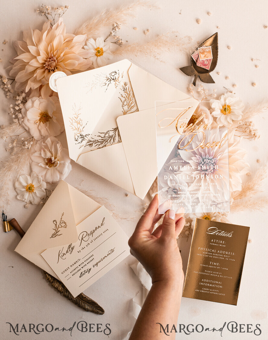 WEDDING INVITATIONS gold / rose gold / silver / glitter Acrylic Wedding invitations suite, Glamour Wedding Invitations, Golden Shine Wedding Invitation Suite, Luxury Gold Wedding Cards