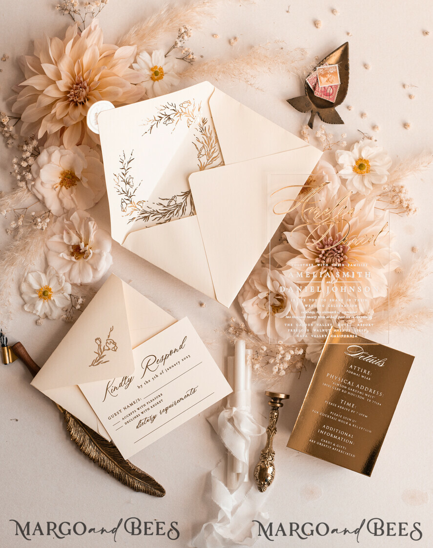 Acrylic Wedding invitations suite, Glamour Wedding Invitations, Golden  Shine Wedding Invitation Suite, Luxury Gold Wedding Cards 02/PXGold/z