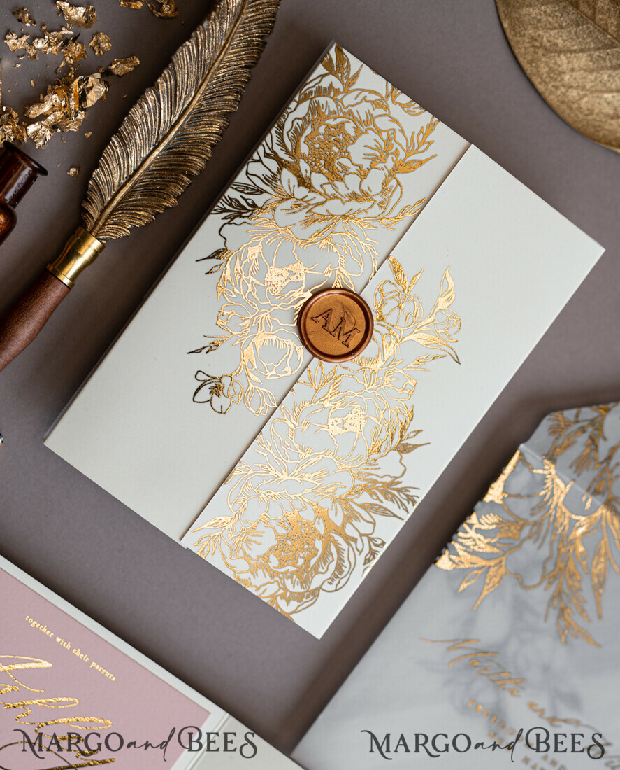 WEDDING INVITATIONS gold / rose gold / silver / glitter Bohemian Blush Pink Wedding Invites, Glamour Gold Wedding Cards, Luxury Bespoke Wedding Invitation Suite, Elegant Vellum Wedding Invitations