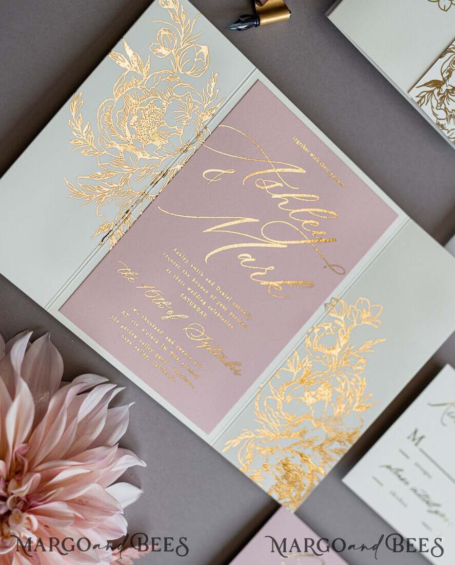 WEDDING INVITATIONS gold / rose gold / silver / glitter Bohemian Blush Pink Wedding Invites, Glamour Gold Wedding Cards, Luxury Bespoke Wedding Invitation Suite, Elegant Vellum Wedding Invitations