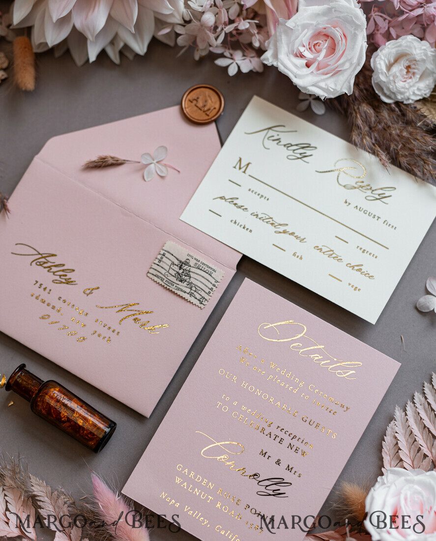 WEDDING INVITATIONS gold / rose gold / silver / glitter Bohemian Blush Pink Wedding Invites, Glamour Gold Wedding Cards, Luxury Bespoke Wedding Invitation Suite, Elegant Vellum Wedding Invitations