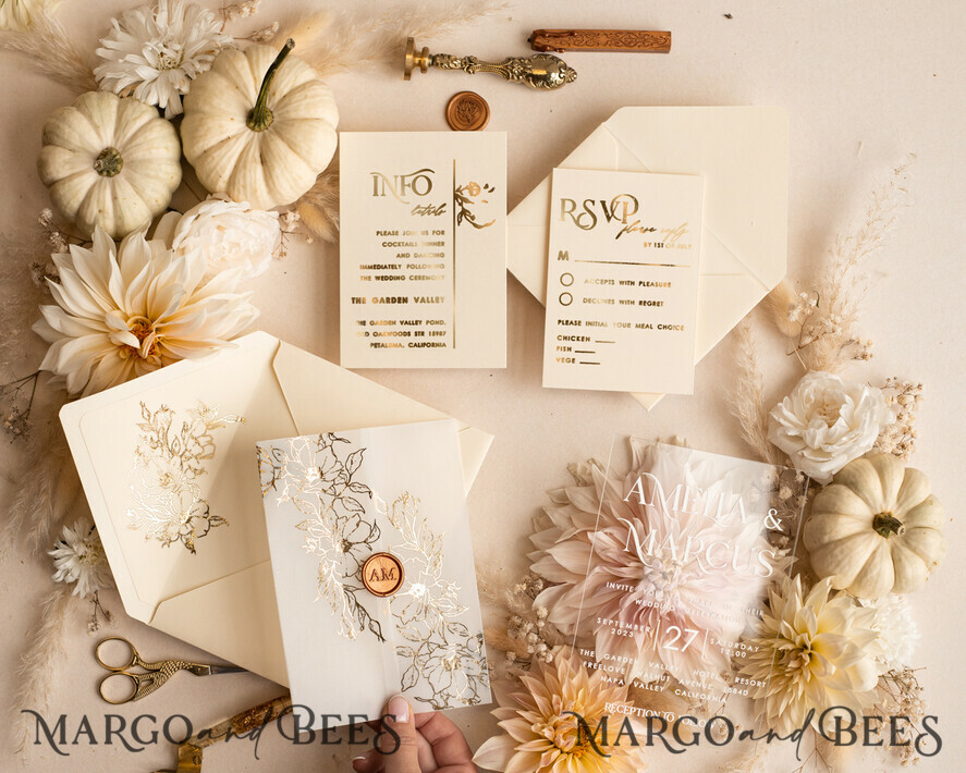 WEDDING INVITATIONS gold / rose gold / silver / glitter Acrylic Wedding invitation suite, Boho Glam Wedding Invitations, Golden Shine Wedding Invitates, Elegant Gold Wedding Cards