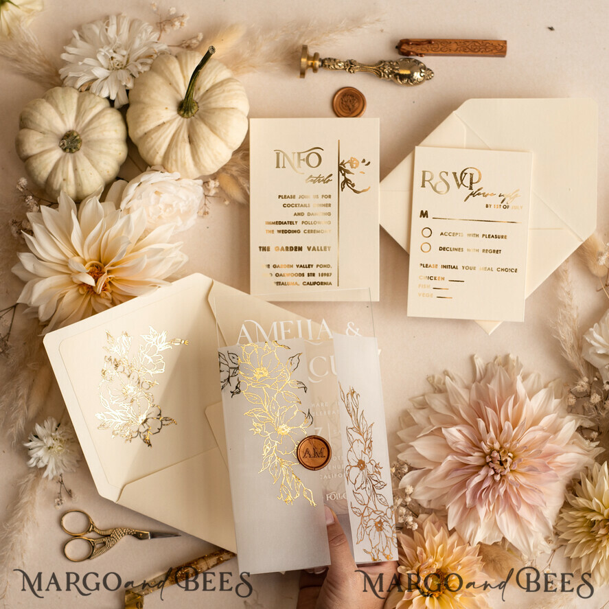 WEDDING INVITATIONS gold / rose gold / silver / glitter Acrylic Wedding invitation suite, Boho Glam Wedding Invitations, Golden Shine Wedding Invitates, Elegant Gold Wedding Cards