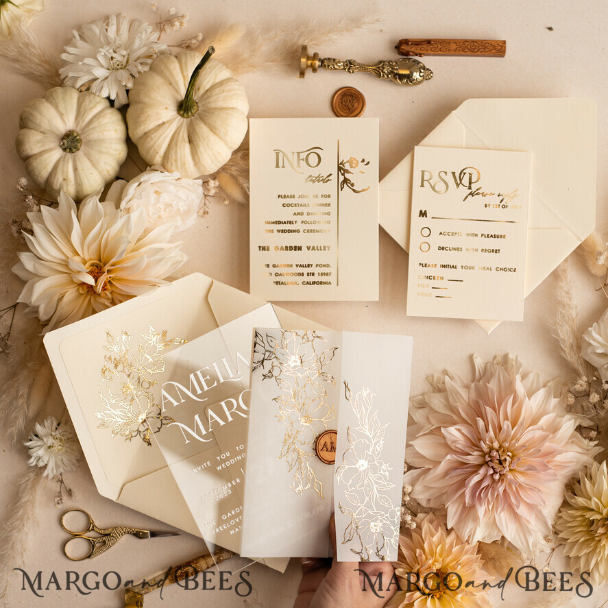 WEDDING INVITATIONS gold / rose gold / silver / glitter Acrylic Wedding invitation suite, Boho Glam Wedding Invitations, Golden Shine Wedding Invitates, Elegant Gold Wedding Cards