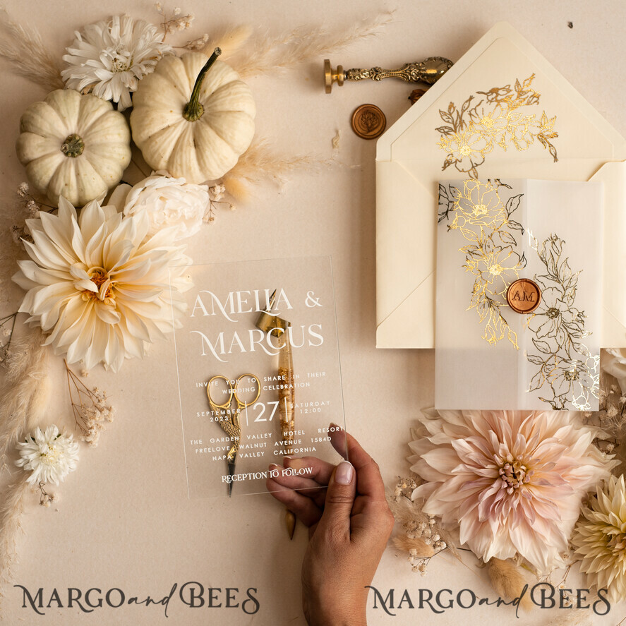 WEDDING INVITATIONS gold / rose gold / silver / glitter Acrylic Wedding invitation suite, Boho Glam Wedding Invitations, Golden Shine Wedding Invitates, Elegant Gold Wedding Cards