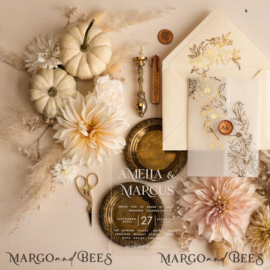 WEDDING INVITATIONS gold / rose gold / silver / glitter Acrylic Wedding invitation suite, Boho Glam Wedding Invitations, Golden Shine Wedding Invitates, Elegant Gold Wedding Cards