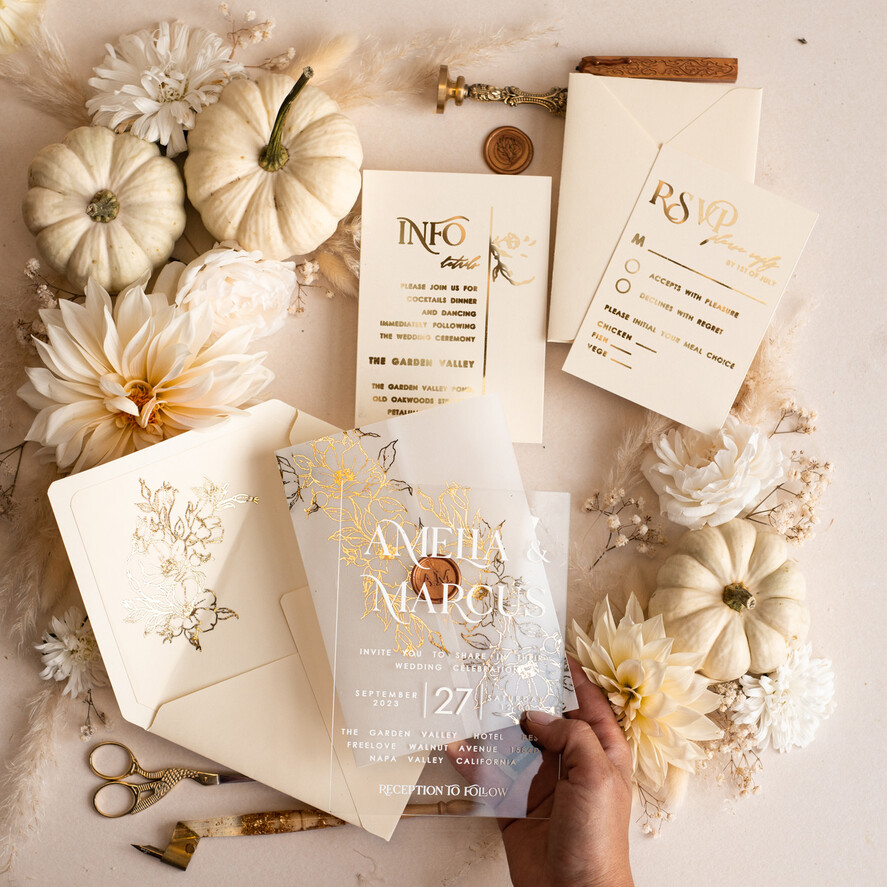 WEDDING INVITATIONS gold / rose gold / silver / glitter Acrylic Wedding invitation suite, Boho Glam Wedding Invitations, Golden Shine Wedding Invitates, Elegant Gold Wedding Cards