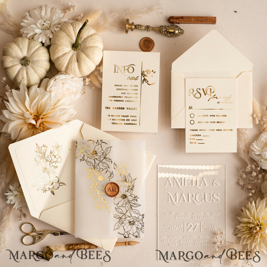 WEDDING INVITATIONS gold / rose gold / silver / glitter Acrylic Wedding invitation suite, Boho Glam Wedding Invitations, Golden Shine Wedding Invitates, Elegant Gold Wedding Cards