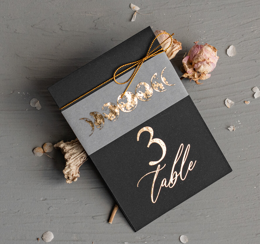 WEDDING INVITATIONS gold / rose gold / silver / glitter Halloween Moon phases Wedding Invitations Suite, Black Invitations, Spooky Halloween Invites, Gothic Wedding Invitation Cards, Skeleton Wedding Set black and gold